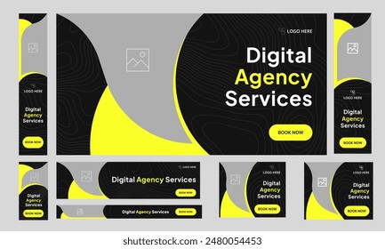 Fully customizable vector eps web set banner design for social media post, digital agency services banner template design