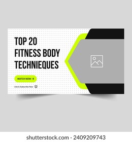Fully customizable vector video cover banner design, body fitness tips and tricks tutorial banner design, vector eps 10 file format