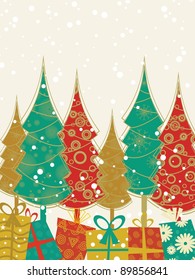 Fully decorated Christmas tree with  gifts  boxes on cream white background for Christmas & Other occasion.