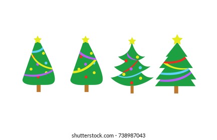 Fully Decorated Simple Christmas Tree Vector Graphic Set