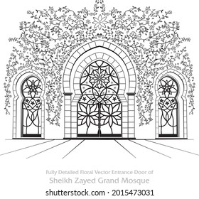 Fully Detailed Floral Vector Entrance Door of Sheikh Zayed Grand Mosque