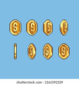 Fully editable animated pixel art vector illustration golden coin for game development,
graphic design, poster and art.