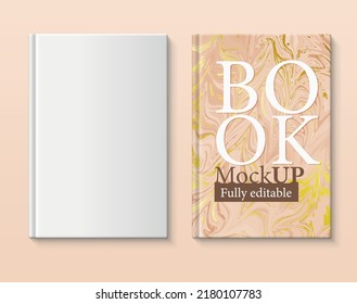 Burla de libros totalmente editable. Cubierta del libro con papel de mármol en tonos marrones y dorados