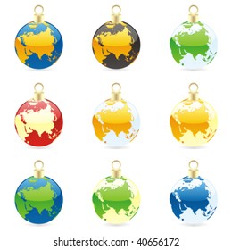 fully editable colored christmas bulbs with world globe layout