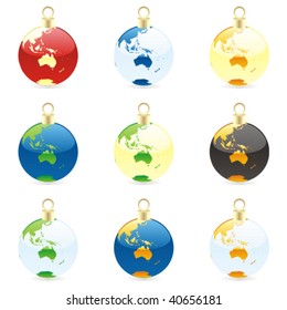 fully editable colored christmas bulbs with world globe layout