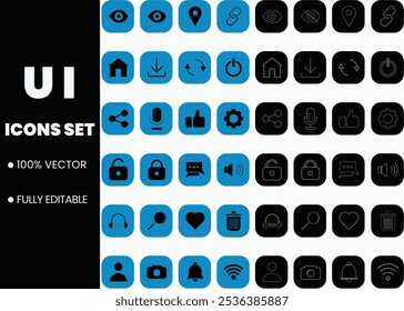 Fully editable and commonly used icons that UI designers need,100% vector