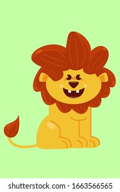 Fully editable conceptual vector illustration of a cute lion sitting smiling