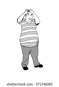 Fully editable easy to use character vector illustration.Fat man in winning pose. 