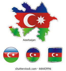 fully editable flag of azerbaijan in map and internet buttons shape
