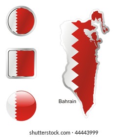 fully editable flag of bahrain in map and internet buttons shape