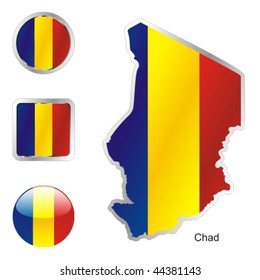 fully editable flag of chad in map and internet buttons shape