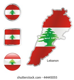 fully editable flag of lebanon in map and internet buttons shape