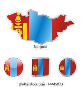 fully editable flag of mongolia in map and internet buttons shape