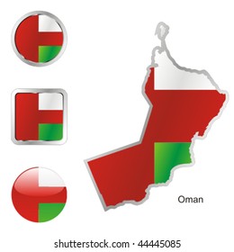 fully editable flag of oman in map and internet buttons shape