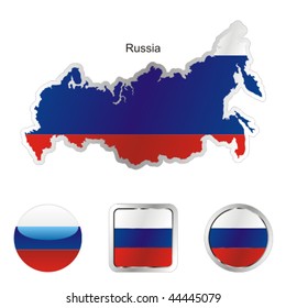 Fully Editable Flag Of Russia In Map And Internet Buttons Shape