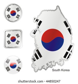 fully editable flag of south korea in map and internet buttons shape