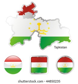 fully editable flag of tajikistan in map and internet buttons shape