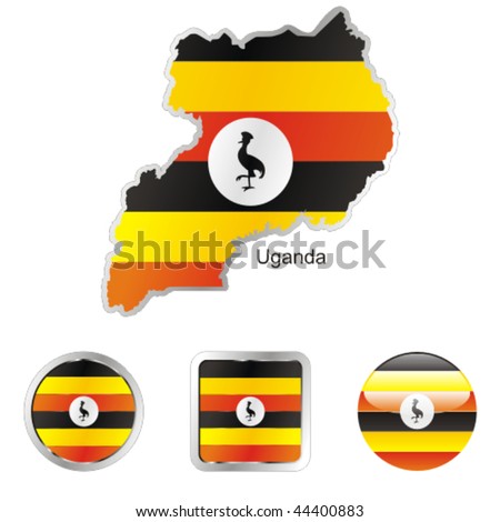 fully editable flag of uganda in map and internet buttons shape