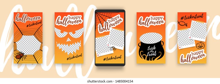 Fully editable halloween stories vector template for social media. Ready to use with your photos!