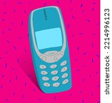 Fully editable hand drawn vector graphic of old mobile phone Nokia 3310 stylized for 80