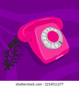 Gráfica vectorial totalmente editable a mano de teléfono analógico estilizado para 80 años 90 - imagen vintage, retro.