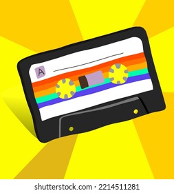 Fully editable hand drawn vector graphic of cassette tape stylized for 80's od 90's - vintage, retro image.