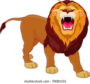 Fully editable  illustration of a roaring cartoon Lion