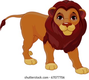 Fully editable  illustration of a walking cartoon Lion