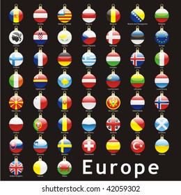 fully editable isolated european flags in christmas bulbs shape