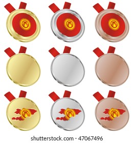 fully editable kyrgyzstan vector flag in medal shapes
