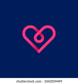 Fully editable line logotype. Gradient vector logo of heart shape made of ribbon. Heart with drop. Love and mercy concept.