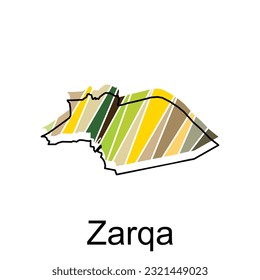 Fully Editable Map of Zarqa, Vector map of Jordan with named governance and travel icons