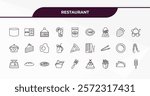 fully editable outline icon collection from restaurant concept. thin line icons set such as wide glass, open menu, strawberry drawing, mexican food, ice pop,