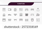 fully editable outline icon collection from furniture concept. thin line icons set such as salt and pepper shakers, microwave, window coverings, table clock, wc,