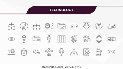 fully editable outline icon collection from technology concept. thin line icons set such as type hierarchy, text editor, sdk, office printer,  ,