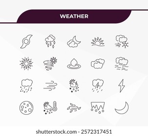 fully editable outline icon collection from weather concept. thin line icons set such as hurricane, ice pellets, hail, thaw, waxing moon,