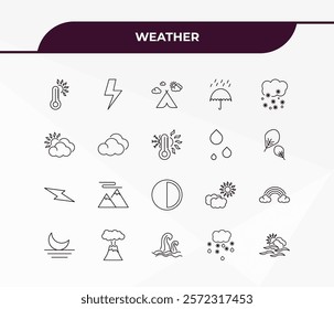 fully editable outline icon collection from weather concept. thin line icons set such as hot, bolt, lightning, sleet, haze,