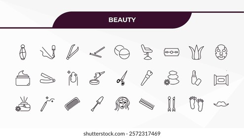 fully editable outline icon collection from beauty concept. thin line icons set such as french perfume, pedicure, aloe vera, one foot, big moustache,