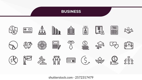 fully editable outline icon collection from business concept. thin line icons set such as currency exchange, banking card, tax calculate, give money, hierarchical order,