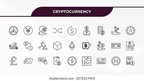fully editable outline icon collection from cryptocurrency concept. thin line icons set such as  , yen, point of service,  budget