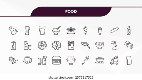 fully editable outline icon collection from food concept. thin line icons set such as pistachio, blend, french bread, ice cream truck, pack,