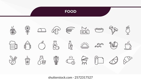 fully editable outline icon collection from food concept. thin line icons set such as hot chote, jawbreaker, lollypop, lemon slice, croissant,