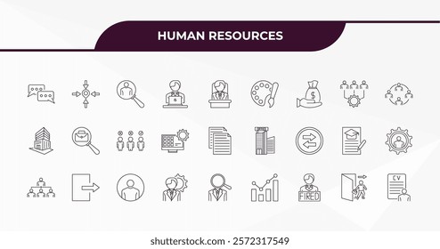 fully editable outline icon collection from human resources concept. thin line icons set such as dialogue, meeting point, onboarding, exit interview, cv,