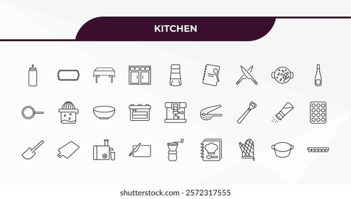 fully editable outline icon collection from kitchen concept. thin line icons set such as sauce, tray, paella, stew pot, ice cube tray,