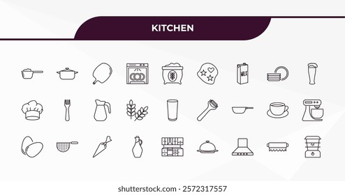 fully editable outline icon collection from kitchen concept. thin line icons set such as scoop, pot, dishes, aluminum foil, steamer,