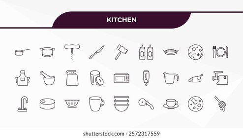 fully editable outline icon collection from kitchen concept. thin line icons set such as saucepan, cooking pot, molded, mould, honey dipper,