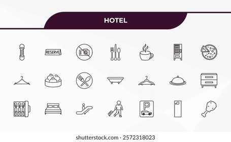 fully editable outline icon collection from hotel concept. thin line icons set such as barbershop, reservation, hanger, door hanger, fried chicken,