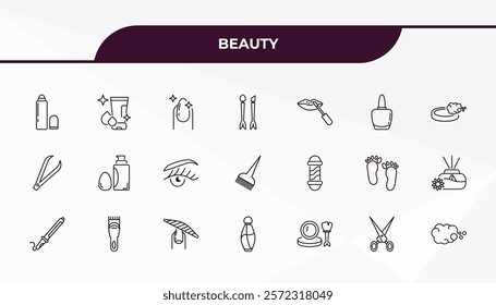 fully editable outline icon collection from beauty concept. thin line icons set such as concealer, face cleanser, barber shop, open hair scissors, foam,