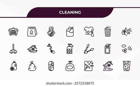 fully editable outline icon collection from cleaning concept. thin line icons set such as dumpster, wet floor, tampon cleanin, clean-living, hard water,