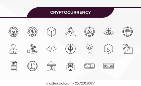 fully editable outline icon collection from cryptocurrency concept. thin line icons set such as as, economy gear, best seller, sell, card,